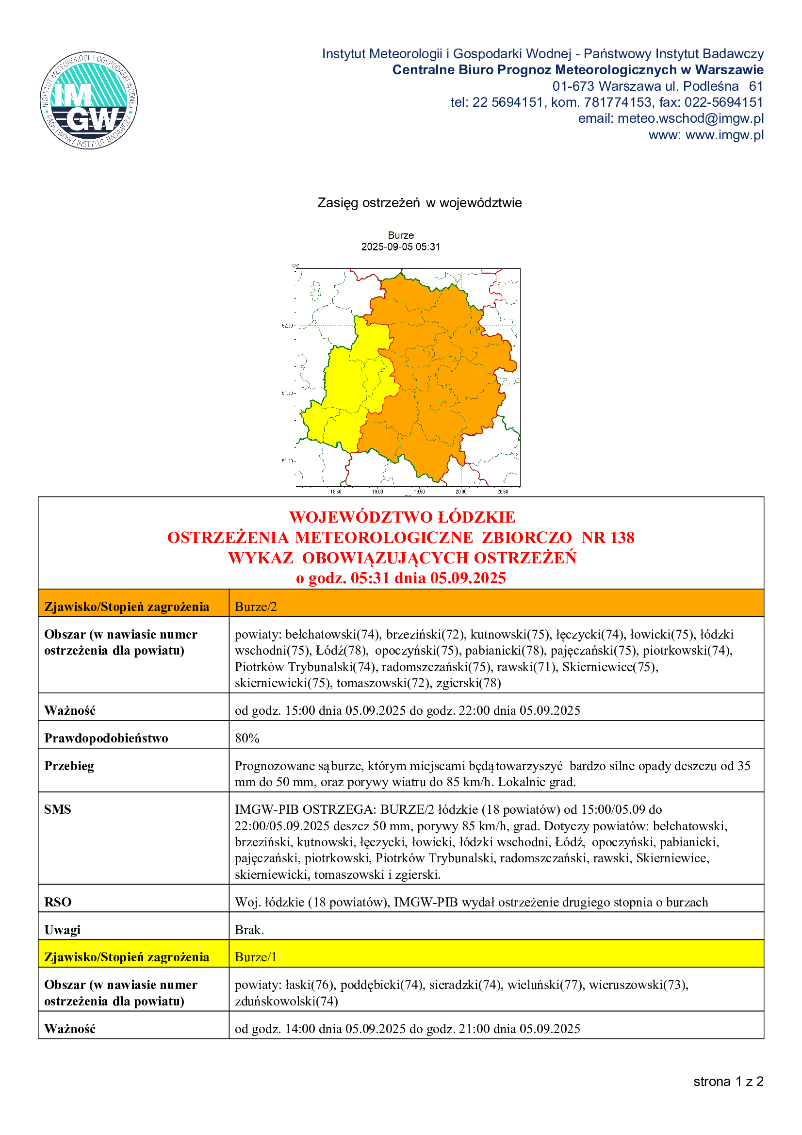 Ostrzeżenie meteorologiczne dla powiatu rawskiego