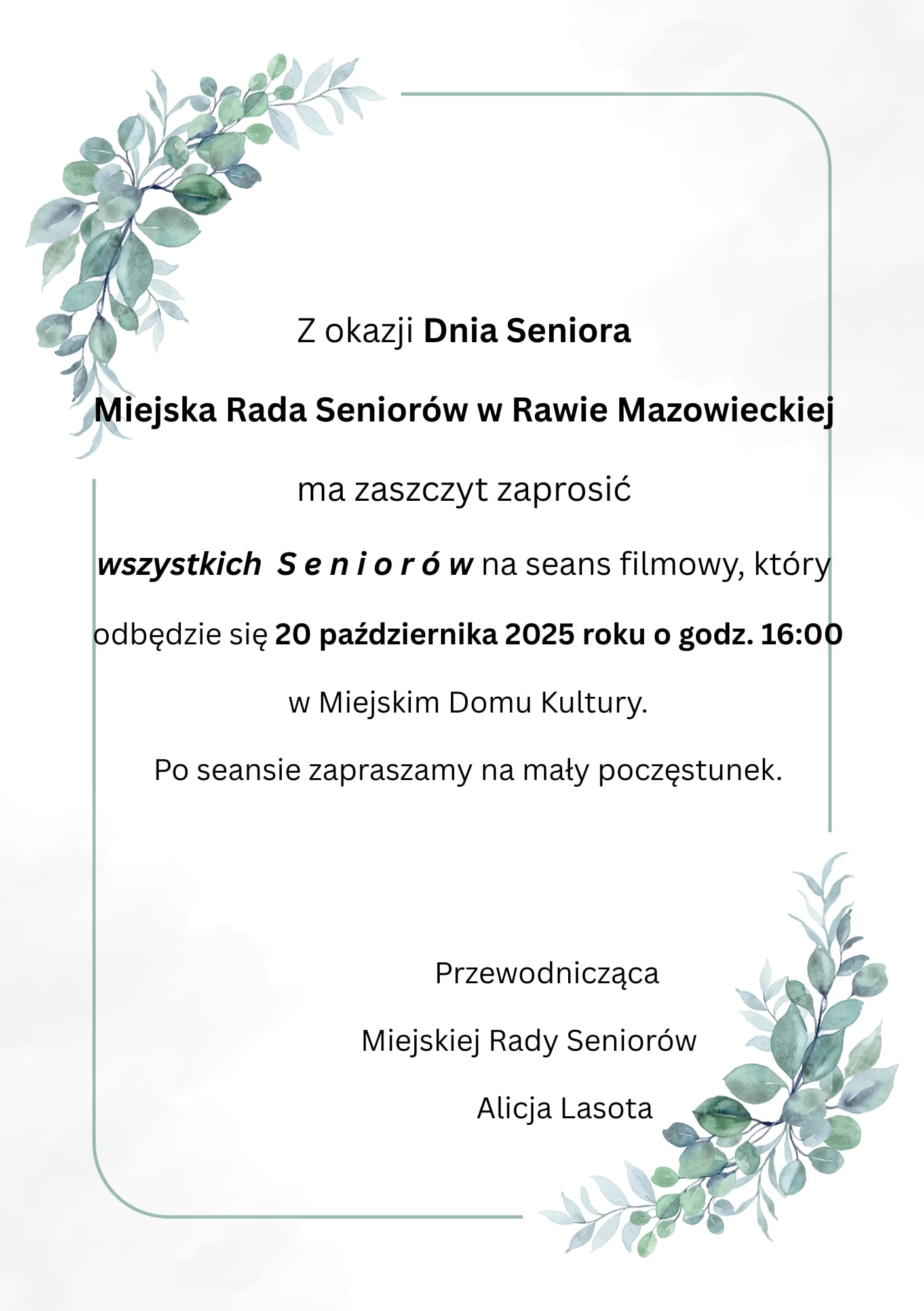 Seans filmowy z okazji Dnia Seniora